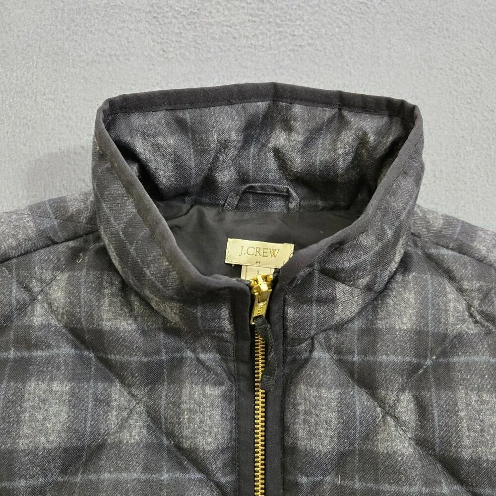 J. Crew Women S Gray Plaid Quilted Down-Filled Full-Zip Puffer Vest - Picture 3 of 10